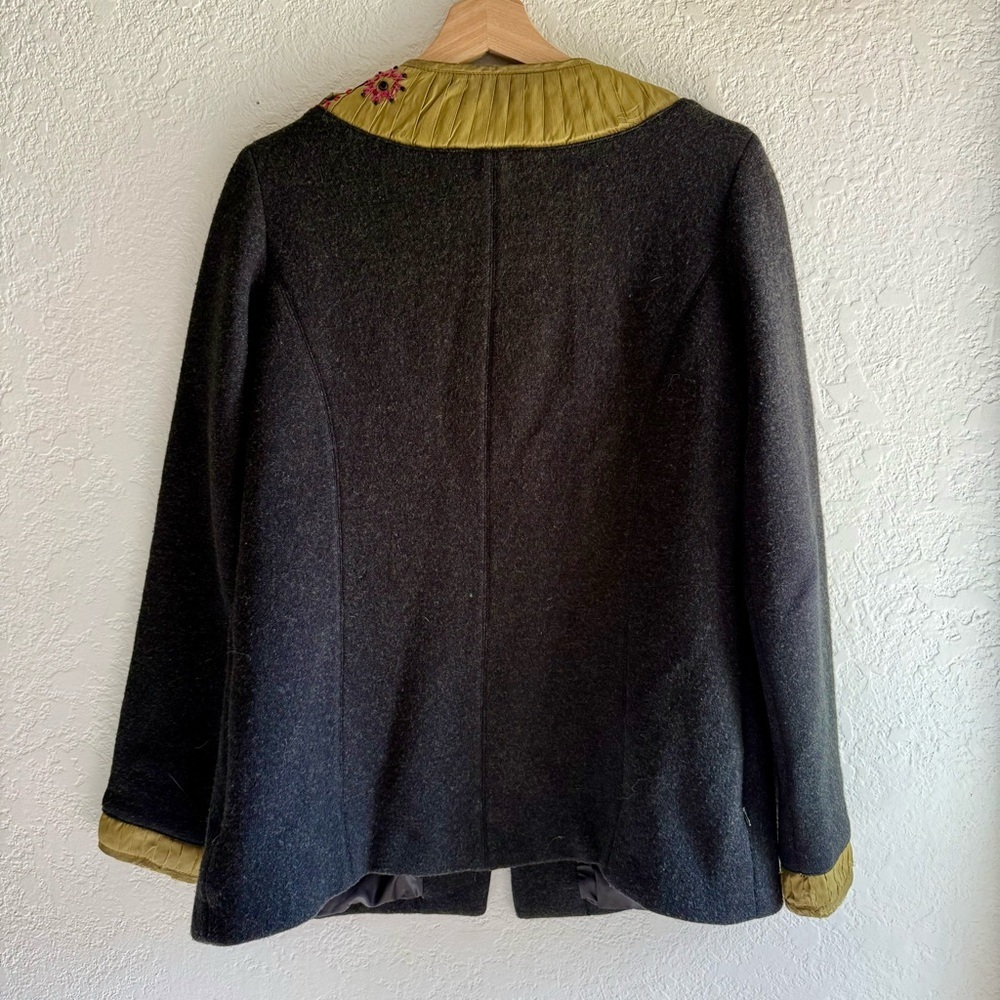 Icelandic Design Green Silk Appliqué Embroidered Lined Wool Jacket Women’s Sm - Picture 4 of 16